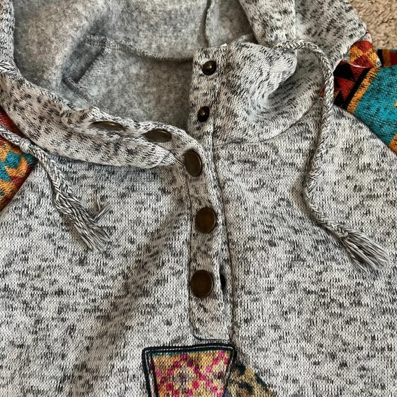 Gray & Aztec Print *Hallelujah* Hoodie | Heather Gray | Kangaroo Pocket | Size L - Picture 7 of 11